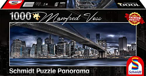 Schmidt Spiele- Puzle panorámico de Manfred Voss, Nueva York, la Noche Oscura, Color carbón (SCH59621)