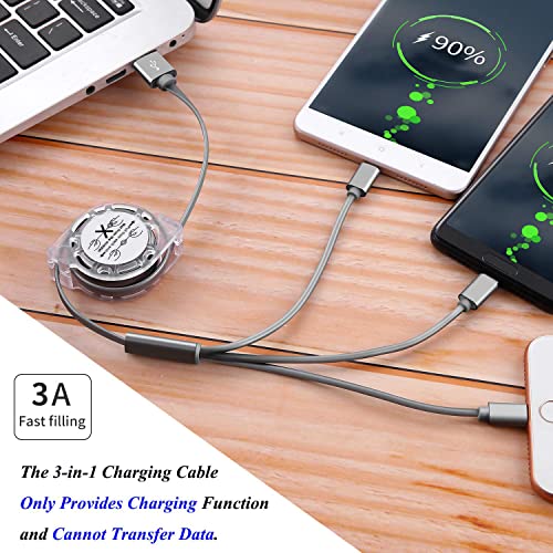 SDBAUX Cable de Cargador Retráctil Múlti, 3 en 1 USB Cable de Carga con Tipo C/Micro USB, Compatibles Samsung Galaxy, Google Pixel, LG, Xiaomi, Huawei[2Pack/1m ]