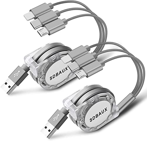 SDBAUX Cable de Cargador Retráctil Múlti, 3 en 1 USB Cable de Carga con Tipo C/Micro USB, Compatibles Samsung Galaxy, Google Pixel, LG, Xiaomi, Huawei[2Pack/1m ]