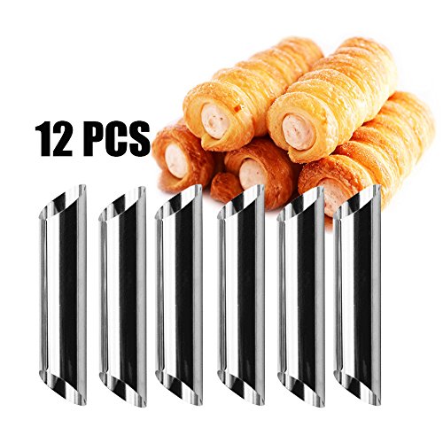 Sdkmah9 Paquete de 12 tubos de acero inoxidable con forma de cannoli, molde de rollo crema, revestimiento antiadherente, forma diagonal, 12,7 cm