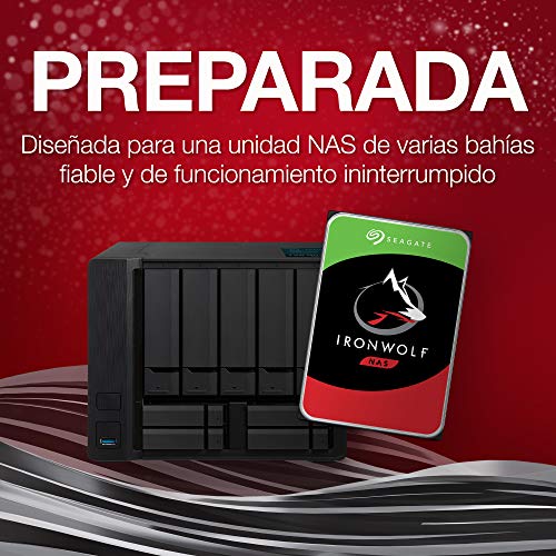 Seagate IronWolf, 8TB, NAS, Disco duro interno, HDD, CMR 3,5" SATA 6 Gb/s, 7200 r.p.m., caché de 256 MB para almacenamiento conectado a red RAID (ST8000VN0022)