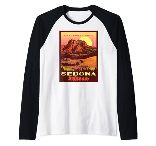 Sedona Arizona Cathedral Rock Vintage WPA Artistic Poster Camiseta Manga Raglan