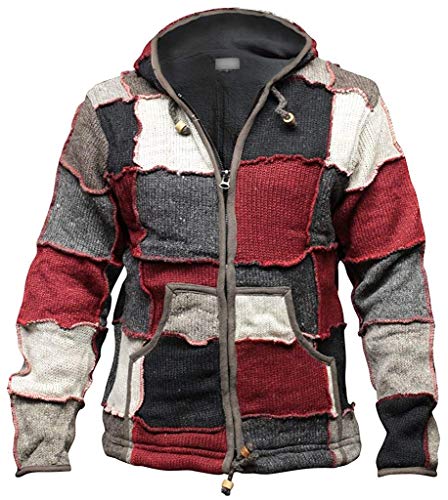 SHOPOHOLIC FASHION Hombre Invierno Parche Lana Hippie Chaqueta - Multicolor, X-Large