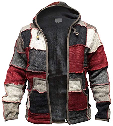 SHOPOHOLIC FASHION Hombre Invierno Parche Lana Hippie Chaqueta - Multicolor, X-Large