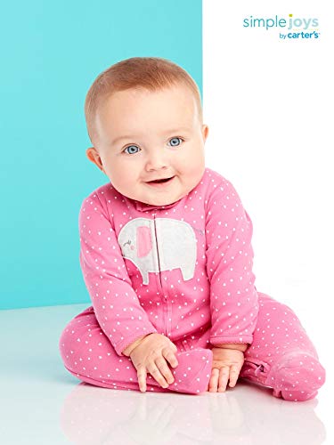 Simple Joys by Carter's 2-Pack Cotton Footed Sleep and Play para bebés y niños pequeños, Rosa, Elefante/Ballenas, 3-6 Meses, Pack de 2