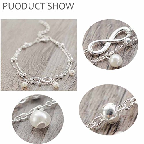 Simsly Moda playa tobillera tobillo pulsera pie cadena accesorios con perla de imitación ajustable para mujeres y niñas (plata) JL-136