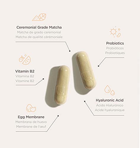 Skin Cure. Cápsulas Antiaging, antiarrugas, anti envejecimiento. Colágeno Tipo I Vegetariano con Probióticos, Elastina, Ácido Hialurónico, Té matcha y Vitamina B2. 60 cápsulas