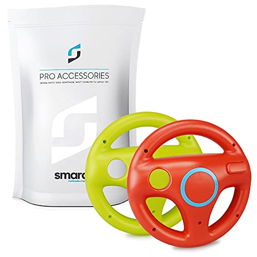 smardy 2x Volante de carreras / Racing Wheel De Dirección rojo + verde compatible con Nintendo Wii y Wii U Remote (Mario Kart, Juego De Carreras...)