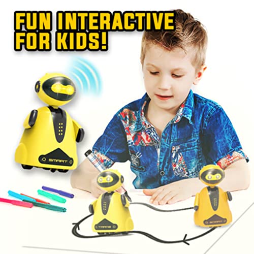 Smart Pen Tracing Robot, Tracer BOT Toy, Magic Inductive Robot Toys That Follows The Black Line You Draw, Creative Track Puzzle Race Game, Fun, Educational, and Interactive Toy (Yellow)