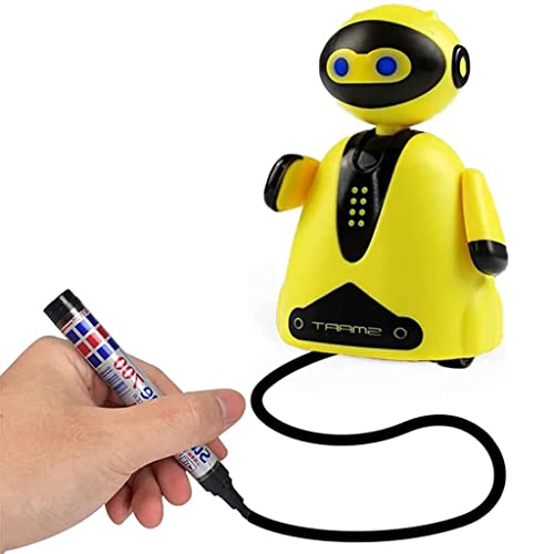 Smart Pen Tracing Robot, Tracer BOT Toy, Magic Inductive Robot Toys That Follows The Black Line You Draw, Creative Track Puzzle Race Game, Fun, Educational, and Interactive Toy (Yellow)