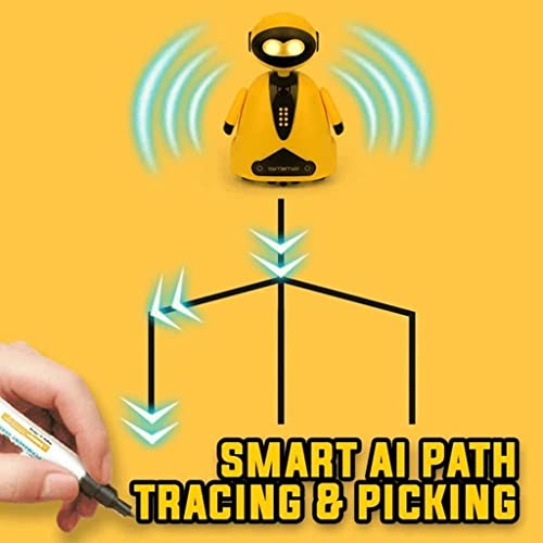 Smart Pen Tracing Robot, Tracer BOT Toy, Magic Inductive Robot Toys That Follows The Black Line You Draw, Creative Track Puzzle Race Game, Fun, Educational, and Interactive Toy (Yellow)