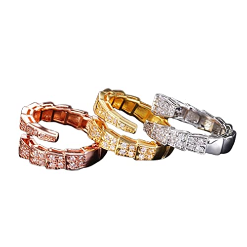 Snake Ring with Diamonds, Cubic Zirconia Snake Ring, Adjustable Snake Ring, Sparkling Open Snake Ring, Snake Bone Ring (3 Color)