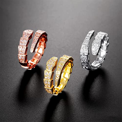 Snake Ring with Diamonds, Cubic Zirconia Snake Ring, Adjustable Snake Ring, Sparkling Open Snake Ring, Snake Bone Ring (3 Color)