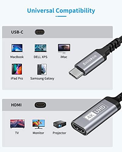 Sniokco Adaptador USB C a HDMI, Adaptador Type-C a HDMI (Thunderbolt 3) para Oficina En casa, Compatible con MacBook Pro, MacBook Air, Pixelbook, Surface Pro, Pad Pro, XPS, G,alaxy S10 S9+ y Más