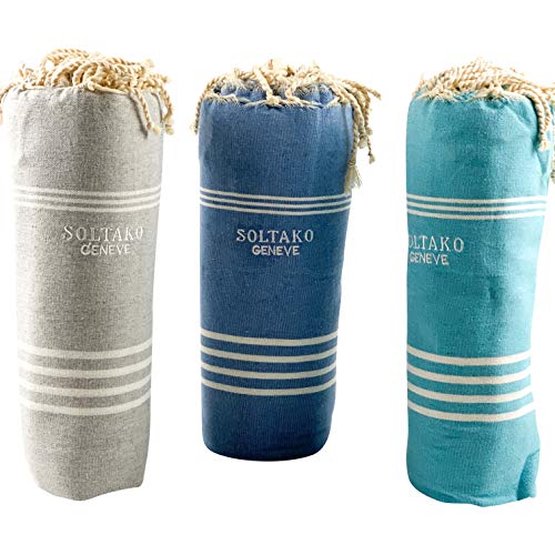 SOLTAKO Toalla de playa XXXL 2 x 2 m, toalla de sauna, toalla de baño, toalla de hamam, manta de yoga, pestemal, en caja de regalo, extragrande, 200 x 200 cm