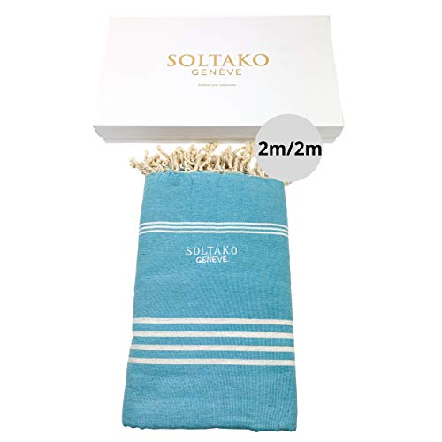 SOLTAKO Toalla de playa XXXL 2 x 2 m, toalla de sauna, toalla de baño, toalla de hamam, manta de yoga, pestemal, en caja de regalo, extragrande, 200 x 200 cm