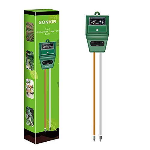 Sonkir Medidor de pH de Suelo, 3 en 1, medidor de Humedad/luz/pH del Suelo, Kits de Herramientas de jardinería para el Cuidado de Las Plantas, Ideal para jardín, césped, Granja (Verde)