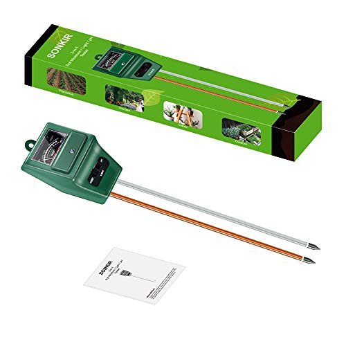 Sonkir Medidor de pH de Suelo, 3 en 1, medidor de Humedad/luz/pH del Suelo, Kits de Herramientas de jardinería para el Cuidado de Las Plantas, Ideal para jardín, césped, Granja (Verde)