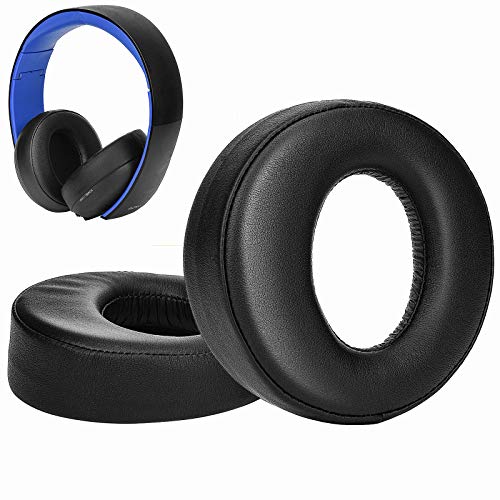 SOULWIT Almohadillas de Repuesto para Sony Gold Wireless Playstation PS4 Headset, 2014 Version, Model CECHYA-0083, con Cuero de Proteína Suave, Espesor Agregado-Negro