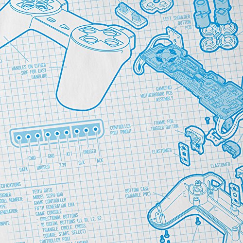 style3 PS1 Controlador Cianotipo Camiseta para Niños T-Shirt Videojuego videoconsola Classic Gamer, Color:Blanco, Talla:116