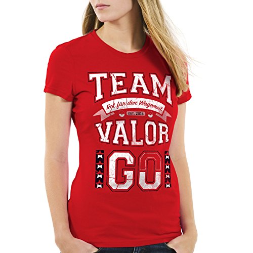 style3 Team Rojo Valor Moltres Camiseta para Mujer T-Shirt Fuego, Color:Rojo;Talla:XL