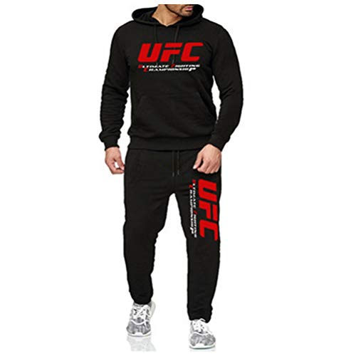 Sudadera con Capucha Impresa Traje De Ropa Deportiva Negra, con Capucha Y Pantalones Impresos De UFC para Adultos Al Aire Libre, Sin Cremallera, 3 Estilos (Color : Style-1, Size : Medium)