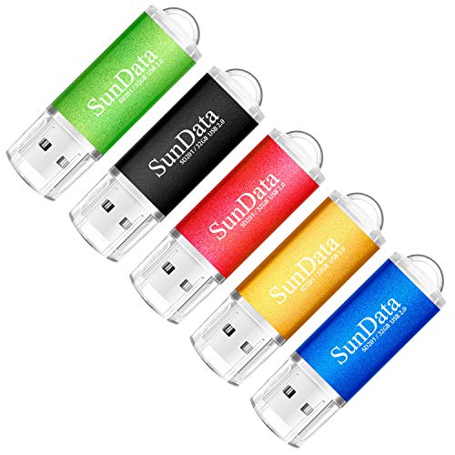 SunData Memorias USB 5 Piezas 32GB PenDrives 32GB Unidad Flash USB2.0 Pen Drive con Luz LED (5 Colores: Negro Azul Verde Rojo Oro)