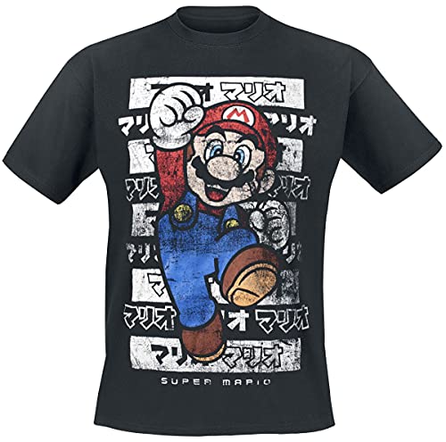 Super Mario Mario - Kanto Hombre Camiseta Negro L, 100% algodón, Vintage Regular