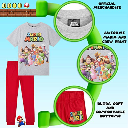 Super Mario Pijama Niño, Pijamas Niños de Algodón con Camiseta Manga Corta y Pantalon Largo, Merchandising Oficial Mario Bros, Regalos Cumpleaños Niños (13-14 años)