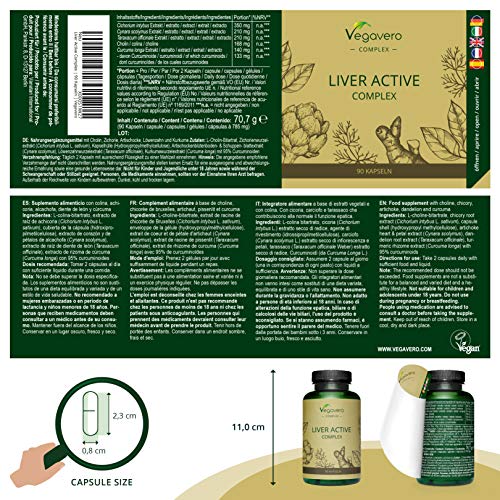 Suplemento para Hígado Vegavero® | Ingredientes 100% Vegetales | Sin Aditivos | Cúrcuma + Alcachofa + Diente de León + Achicoria + Colina | 90 Cápsulas | Desintoxicar Hígado* y Vesícula Biliar