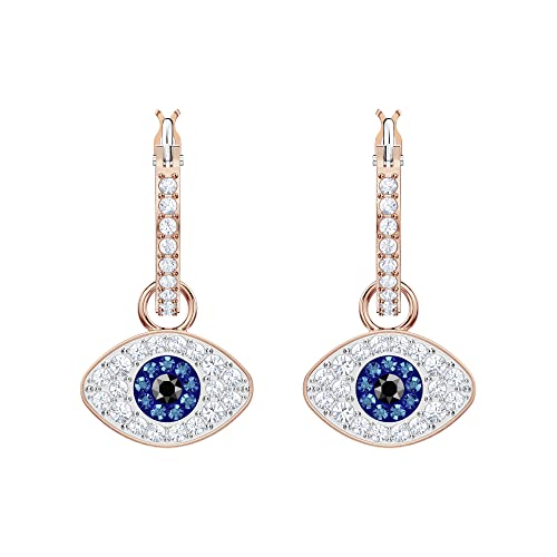 Swarovski Pendientes de aro Swarovski Symbolic Evil Eye, azul, baño en tono oro rosa