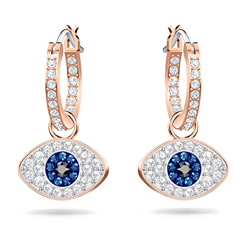 Swarovski Pendientes de aro Swarovski Symbolic Evil Eye, azul, baño en tono oro rosa