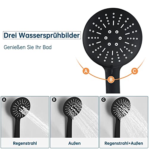 TADRORT Juego de grifo de ducha termostático negro para bañera con botón de seguridad de 38 °C, juego de ducha con grifo de mano y grifo de agua para bañera