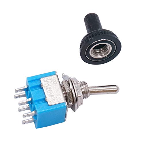 Taiss /10 piezas MTS-203-MZ AC 125V 6A amperios ON-OFF-ON 3 posiciones interruptor DPDT de 6 pines + 10 tapas impermeables