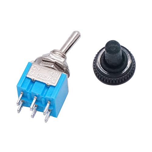 Taiss /10 piezas MTS-203-MZ AC 125V 6A amperios ON-OFF-ON 3 posiciones interruptor DPDT de 6 pines + 10 tapas impermeables