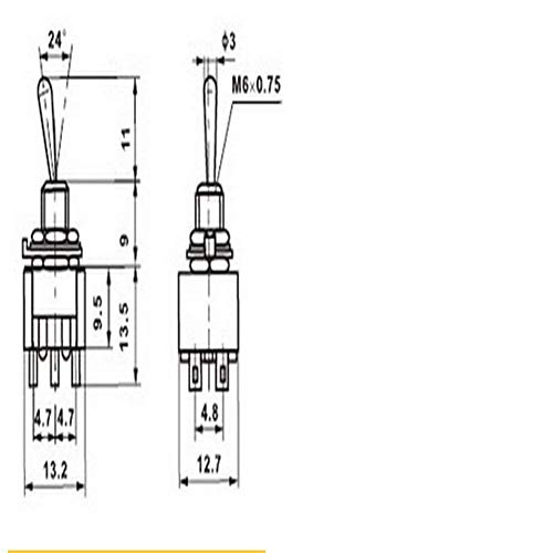 Taiss /10 piezas MTS-203-MZ AC 125V 6A amperios ON-OFF-ON 3 posiciones interruptor DPDT de 6 pines + 10 tapas impermeables