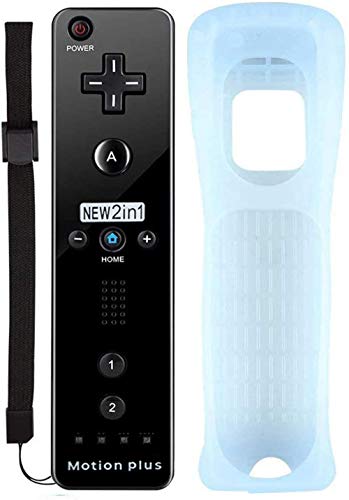 Tanouve Mando para Wii/Wii U,2 en 1 Mando con Motion Plus Mando a Distancia Inalámbrico Control Remoto con Correa de Pulsera Incorporado Acelerador para NintendoWii/Wii U(Negro)