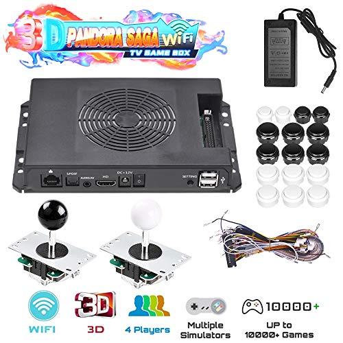 TAPDRA 3D Pandora Saga Tablero de Juegos WiFi, 3000 en 1 TV Game Box Arcade, admite más de 10,000 Juegos de Descarga, hasta 4 Jugadores, con Botones y joysticks Kit Completo de Bricolaje