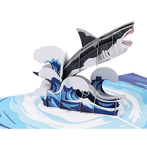 Tarjeta de cumpleaños pop up con forma de pez para felicitación, cumpleaños, marítimo, tiempo libre, mar y vacaciones – Megalodón de tiburón 015