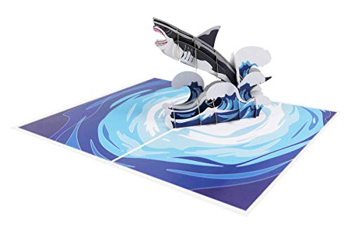 Tarjeta de cumpleaños pop up con forma de pez para felicitación, cumpleaños, marítimo, tiempo libre, mar y vacaciones – Megalodón de tiburón 015