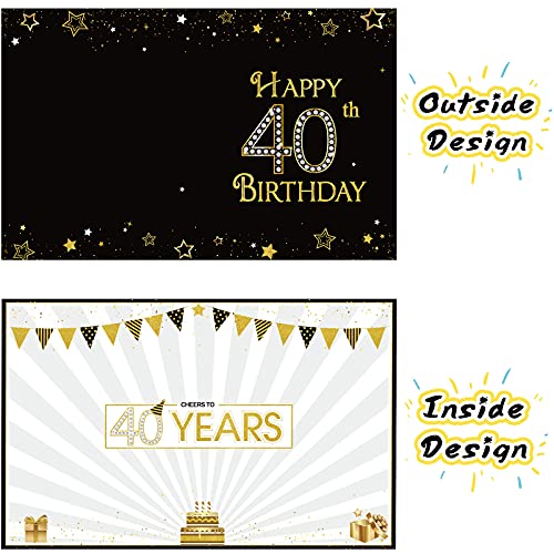 Tarjeta de Felicitación de Mensaje de Feliz Cumpleaños de Estrella Globo Gigante Negro y Dorado Tarjeta de Decoración de Fiesta Cartel Alternativo de Libro de Invitados (40 Cumpleaños)