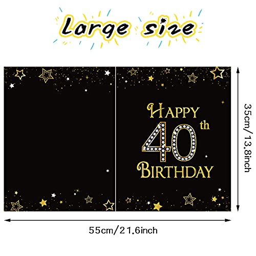 Tarjeta de Felicitación de Mensaje de Feliz Cumpleaños de Estrella Globo Gigante Negro y Dorado Tarjeta de Decoración de Fiesta Cartel Alternativo de Libro de Invitados (40 Cumpleaños)