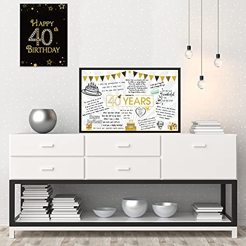 Tarjeta de Felicitación de Mensaje de Feliz Cumpleaños de Estrella Globo Gigante Negro y Dorado Tarjeta de Decoración de Fiesta Cartel Alternativo de Libro de Invitados (40 Cumpleaños)