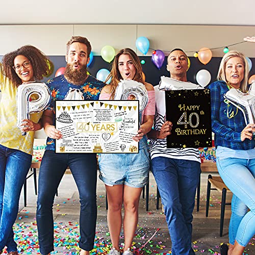Tarjeta de Felicitación de Mensaje de Feliz Cumpleaños de Estrella Globo Gigante Negro y Dorado Tarjeta de Decoración de Fiesta Cartel Alternativo de Libro de Invitados (40 Cumpleaños)