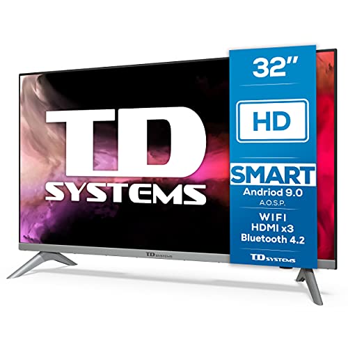 TD Systems K32DLJ12HS - Televisores Smart TV 32 Pulgadas HD Android 9.0 y HBBTV, 800 PCI Hz, 3X HDMI, 2X USB. DVB-T2/C/S2, Modo Hotel. Televisiones