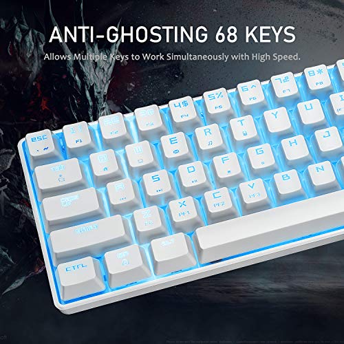 Teclado mecánico de Juego 60% Tipo C con Cable de 68 Teclas, Impermeable, USB retroiluminado con LED, retroiluminación Azul, Teclas antighosting Completas para Jugadores y mecanógrafos