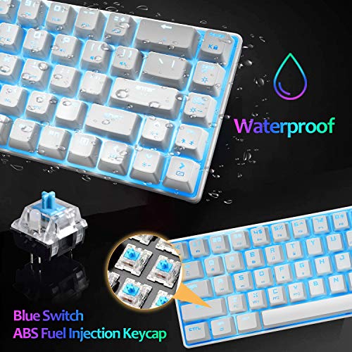 Teclado mecánico de Juego 60% Tipo C con Cable de 68 Teclas, Impermeable, USB retroiluminado con LED, retroiluminación Azul, Teclas antighosting Completas para Jugadores y mecanógrafos