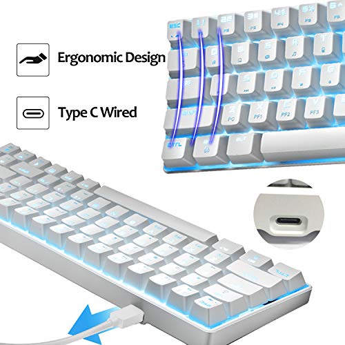 Teclado mecánico de Juego 60% Tipo C con Cable de 68 Teclas, Impermeable, USB retroiluminado con LED, retroiluminación Azul, Teclas antighosting Completas para Jugadores y mecanógrafos