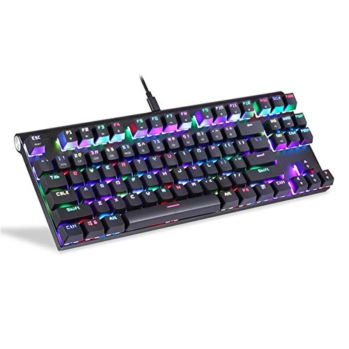 Teclado para juegos Gaming Teclado mecánico con cable de metal 87 teclas azul y rojo interruptor de juego retroiluminado Tablet Computer Gamr 847 (color: negro, tamaño: interruptor azul)