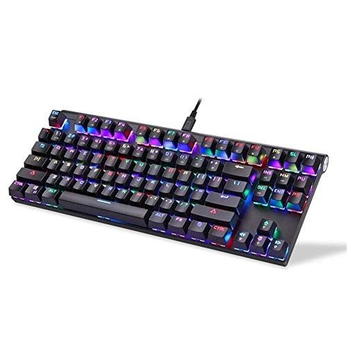 Teclado para juegos Gaming Teclado mecánico con cable de metal 87 teclas azul y rojo interruptor de juego retroiluminado Tablet Computer Gamr 847 (color: negro, tamaño: interruptor azul)